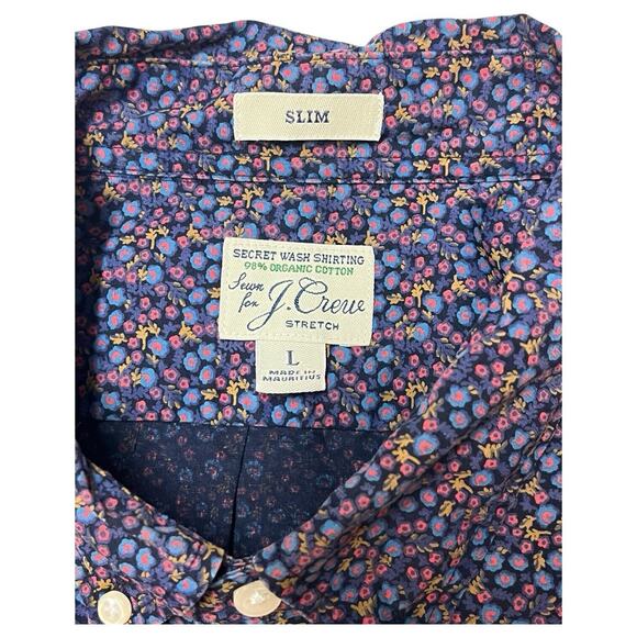 J Crew Top Mens Large Blue Slim Ditsy Floral Button Down Long Sleeve Preppy - Picture 3 of 14